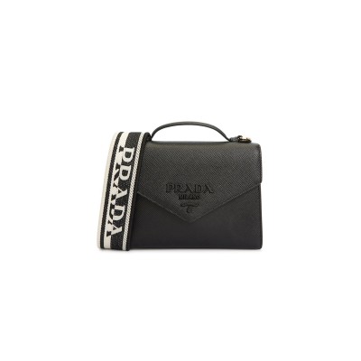 PRADA SHOULDER BAG HANDBAG MONOCHROME SAFFIANO BLACK 1BD317 (21*14*6.5cm) 